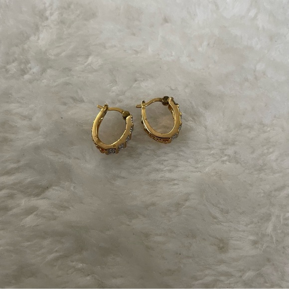 Diamond Accent 18 kt Yellow Gold Over Sterling Silver Pierced Earrings - Picture 6 of 11